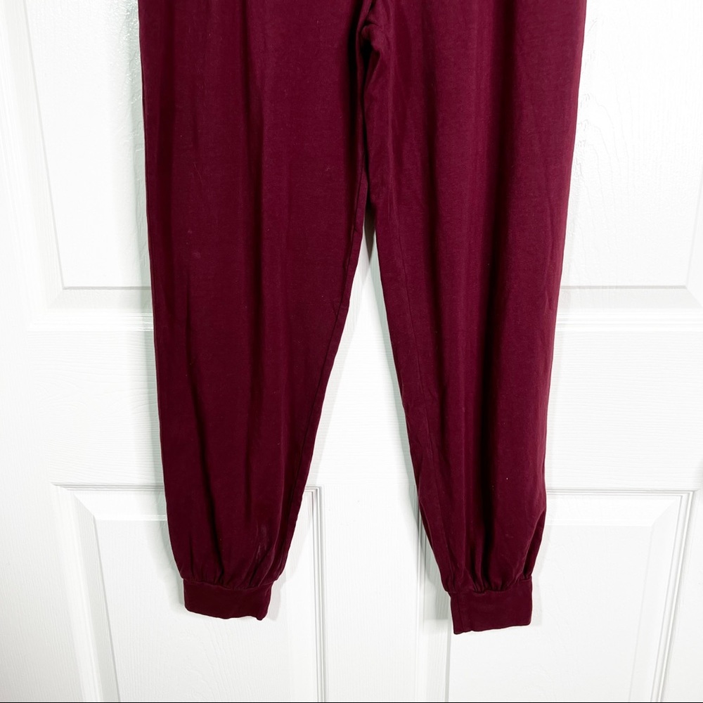 Hello Nite! Jersey Knit Wide Leg High Waisted Fold Down Jogger Pants Wine Sz S - Picture 3 of 6